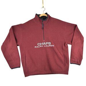 Chaps Ralph Lauren Men L Pullover Burgundy Fleece Quarter Zip Embroidered Preppy